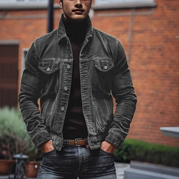 Herr Fin Manchester Trucker Jacka med Bröst Lock Fickor och Tailored Siluett