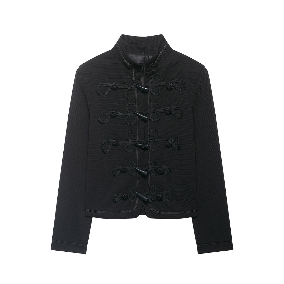 Dam Kort Jacka i Military Stil med Cord Frog Closures