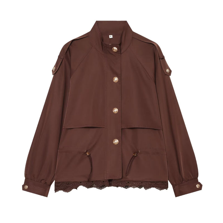 Dam Lätt Parka Jacka med Drawstring och Lace Nederkant