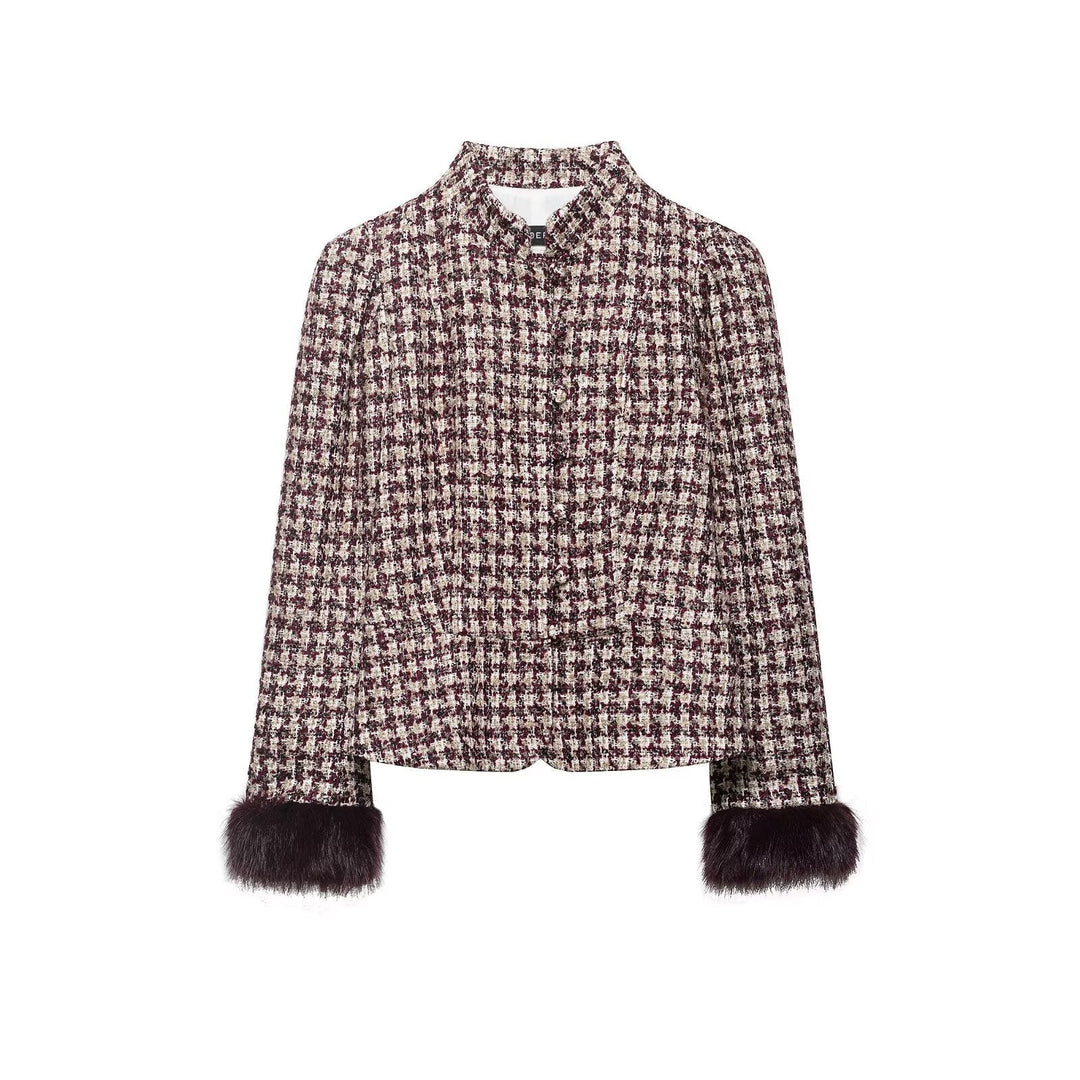 Dam Boucle-Tweed Jacka med Ståkrage och Konstpäls Muddar