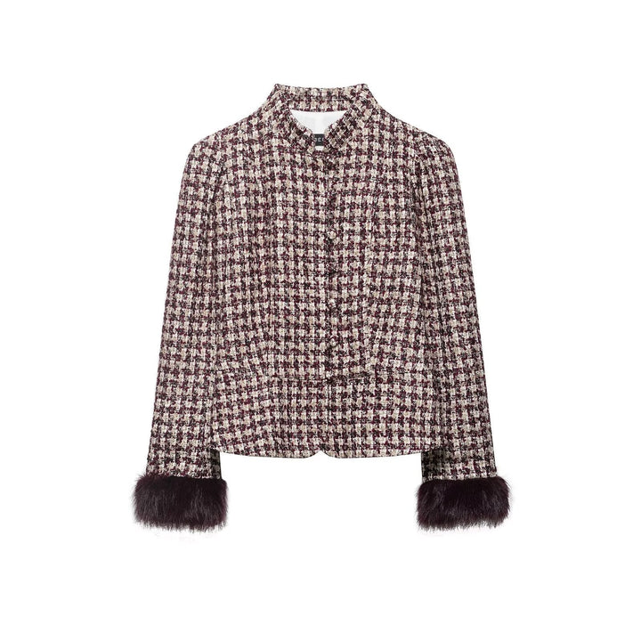 Dam Boucle-Tweed Jacka med Ståkrage och Konstpäls Muddar