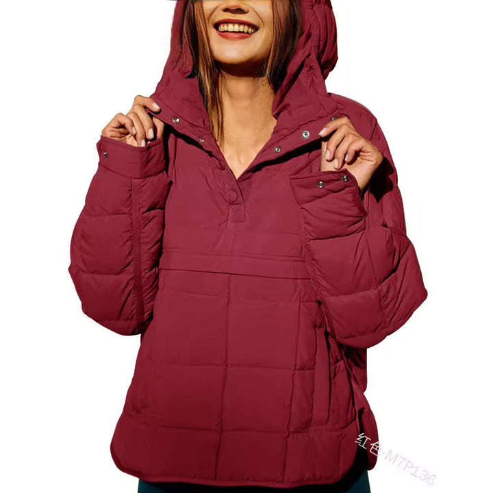 Dam Quiltad Fodrad Pull-Over Anorak med Huva