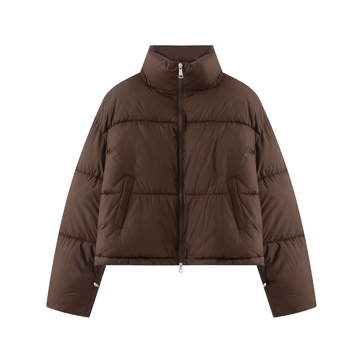Dam Kort Oversized Pufferjacka med Hög Ståkrage och Tvåvägsdragkedja