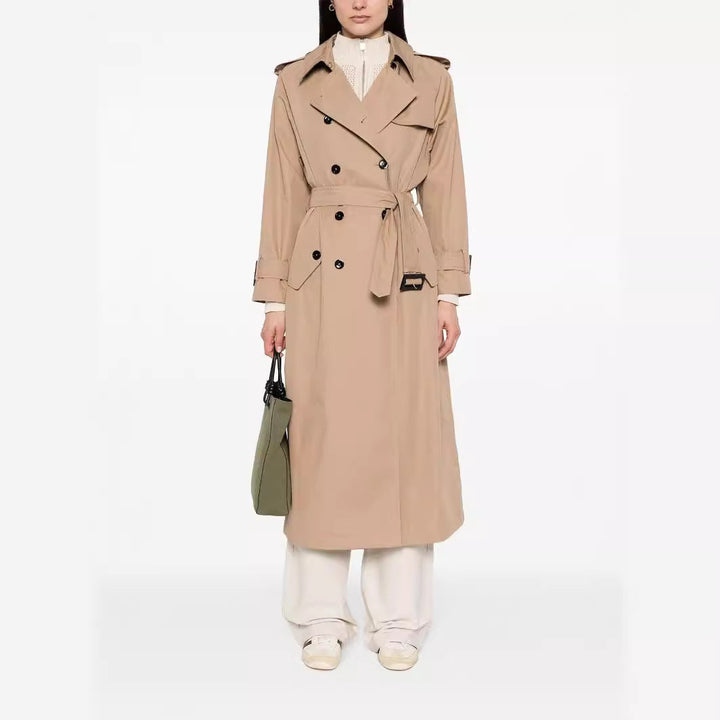 Dam trenchcoat in maxi length med double-breasted knappslå och midjebälte