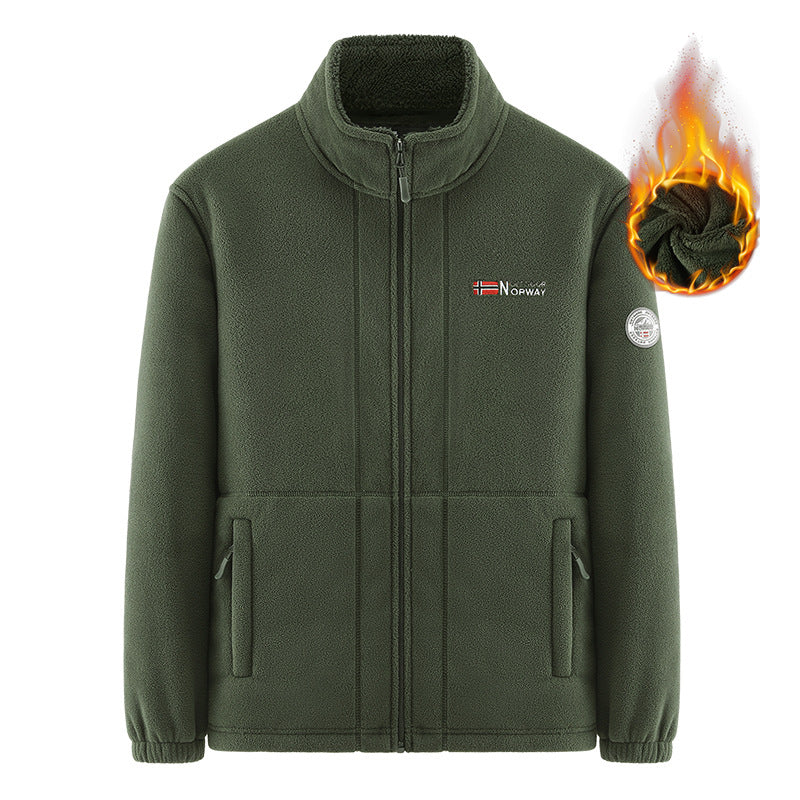 Herr Insulating Zip Fleece Jacka med Hög Krage och Mjuk Teddyfoder