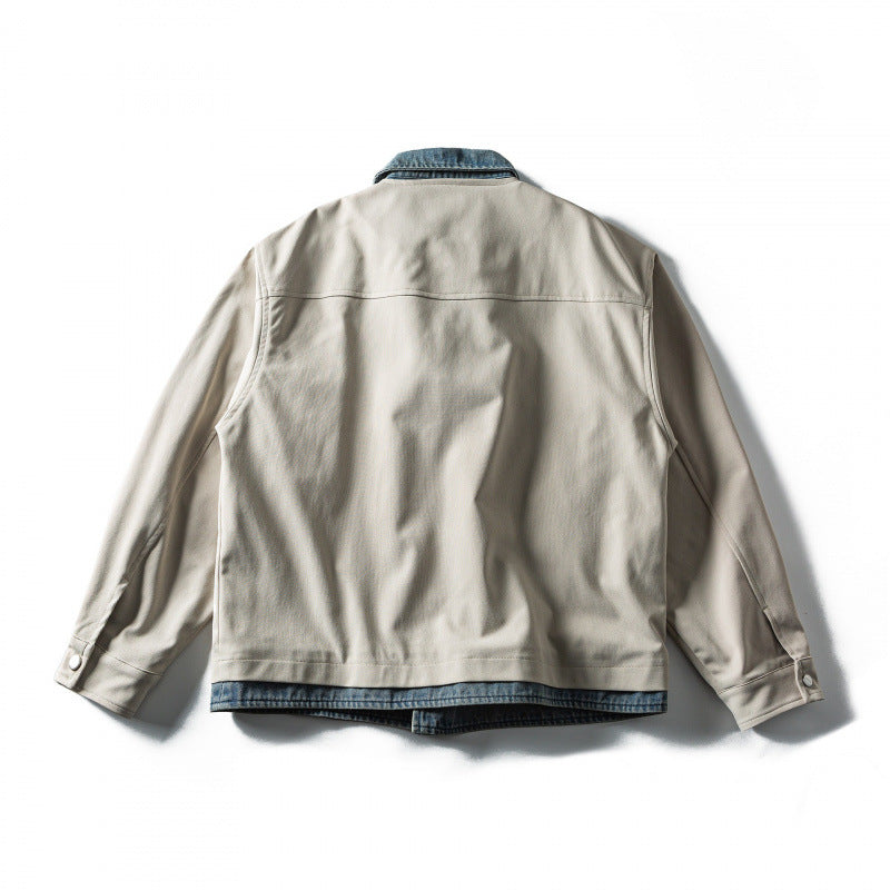 Herr kort skärning lagered look blouson jacka med denim krage