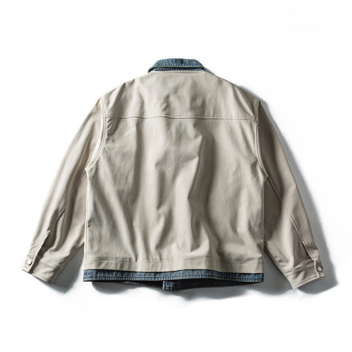 Herr kort skärning lagered look blouson jacka med denim krage