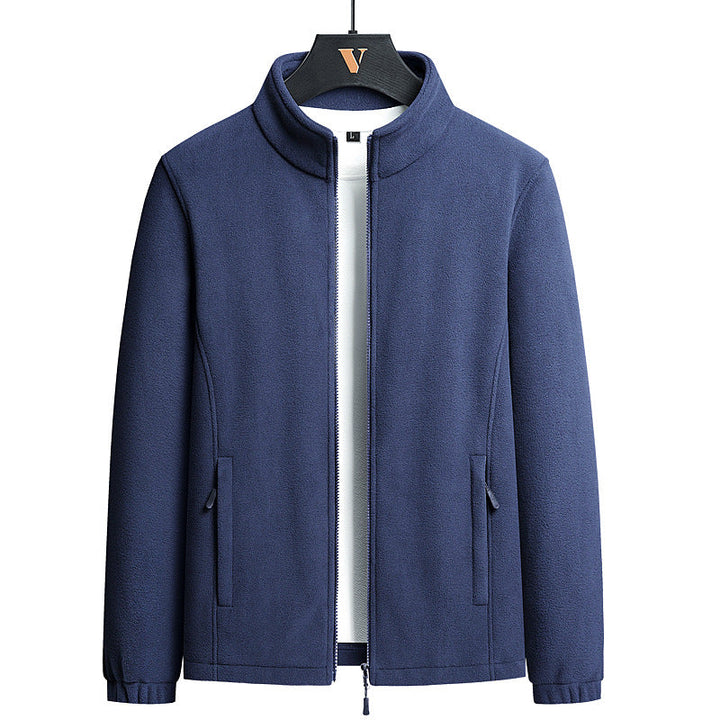 Herr Nano Minimalistisk Microfleece Cardigan med Ståkrage, Tvåvägsdragkedja och Elastiska Muddar