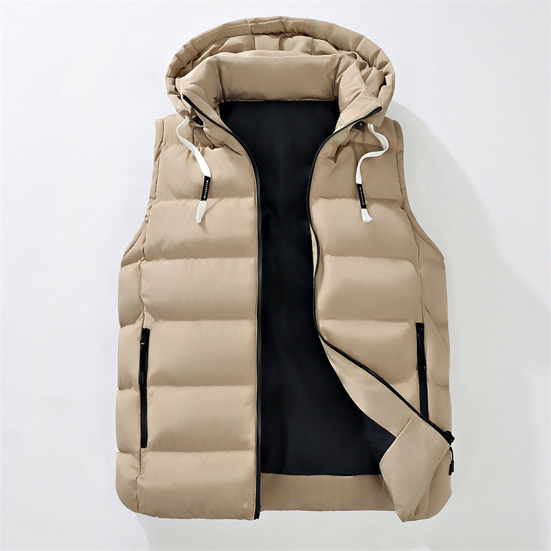 Herr Quiltad med Huva Väst med Vindtät Outer Layer och Concealed Fickor med Dragkedja