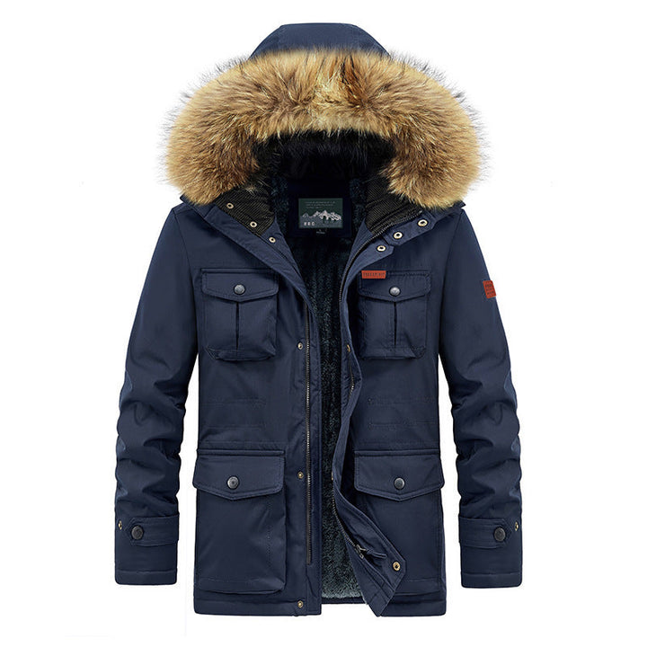 Herr Termisk Parka med Faux Fur Huva, Teddyfoder och Flera Fickor