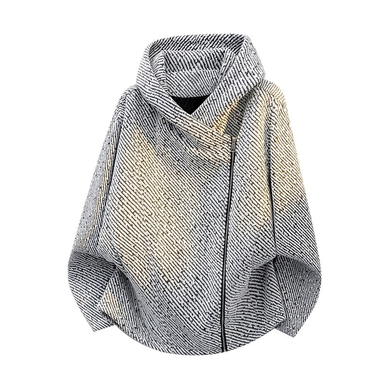 Dam Oversize Structured Poncho Jacka med Shawl Krage och Asymmetric Dragkedja