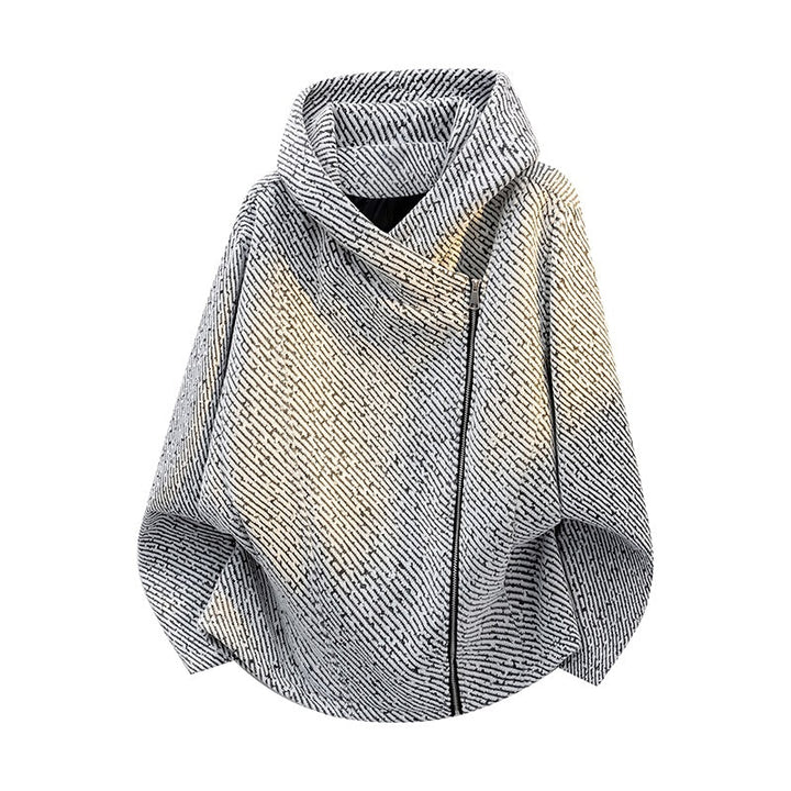 Dam Oversize Structured Poncho Jacka med Shawl Krage och Asymmetric Dragkedja