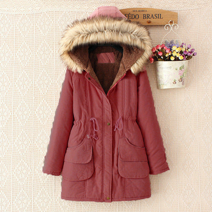 Dam vinter parka med avtagbar huva med fuskpäls, teddy foder och waist-cinching drawstring