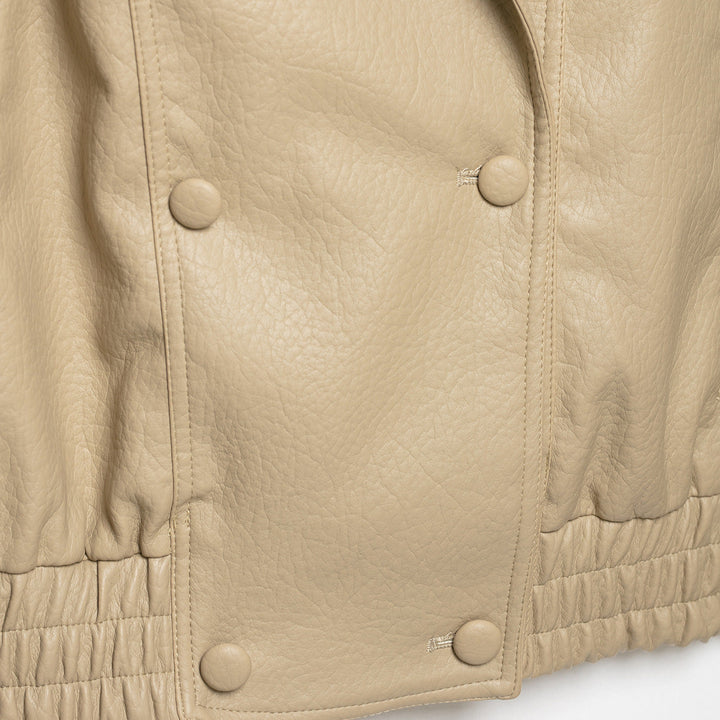 Dam Kort Blouson i Läderlook med Double Row och Elastic Nederkant