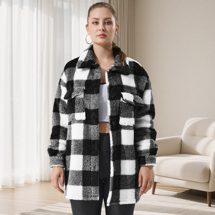 Dam oversized Teddy Shirt jacka med Check mönster