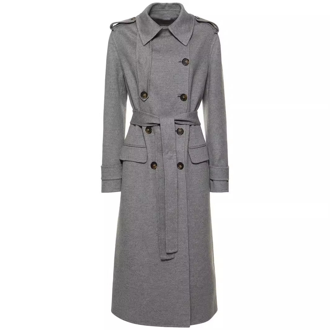 Dam Mid-length skräddad Double-breasted trenchcoat gjord ullblandning med Flared fåll
