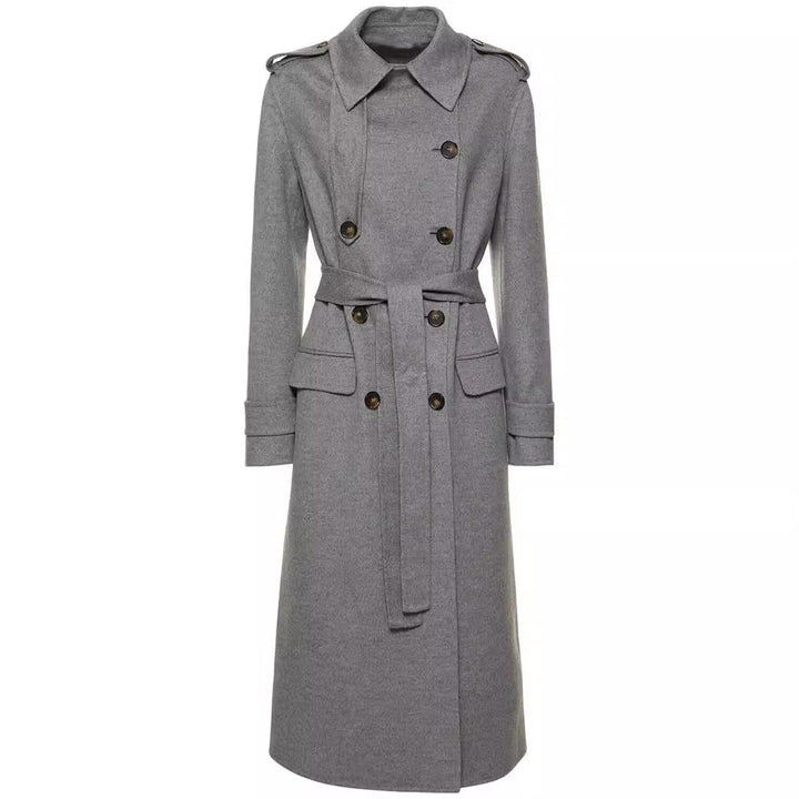 Dam Mid-length skräddad Double-breasted trenchcoat gjord ullblandning med Flared fåll