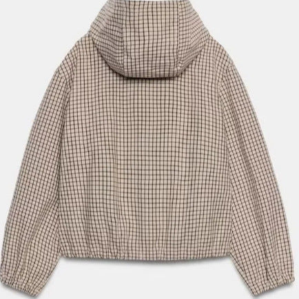 Dam Lätt Rutig med Huva Blouson Jacka med Drawstring och Elastic Nederkant