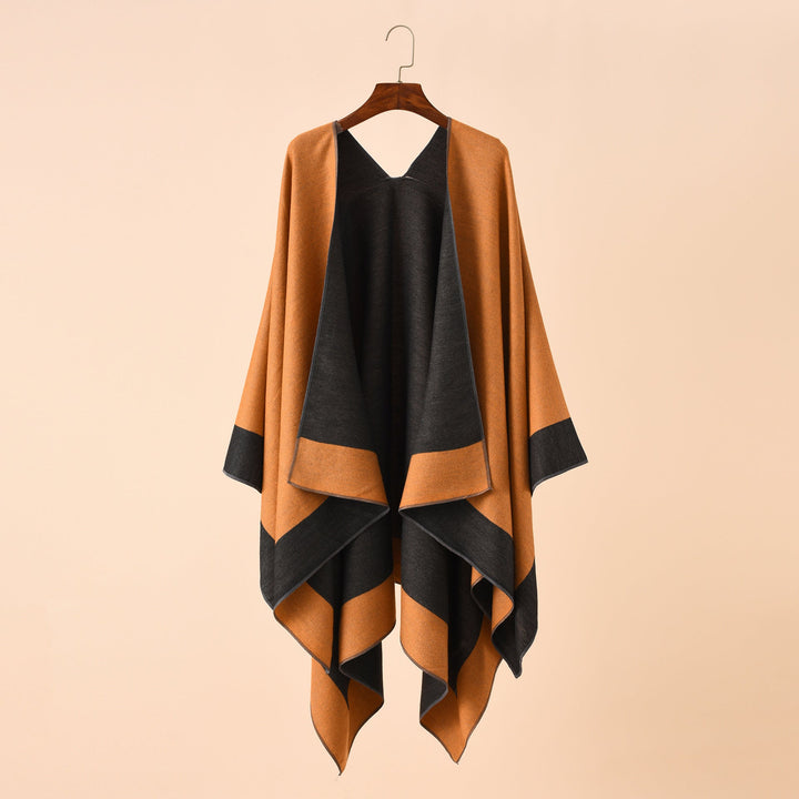 Dam Reversible poncho-Cape tillverkad av Cashmere Blend med oversized skärning