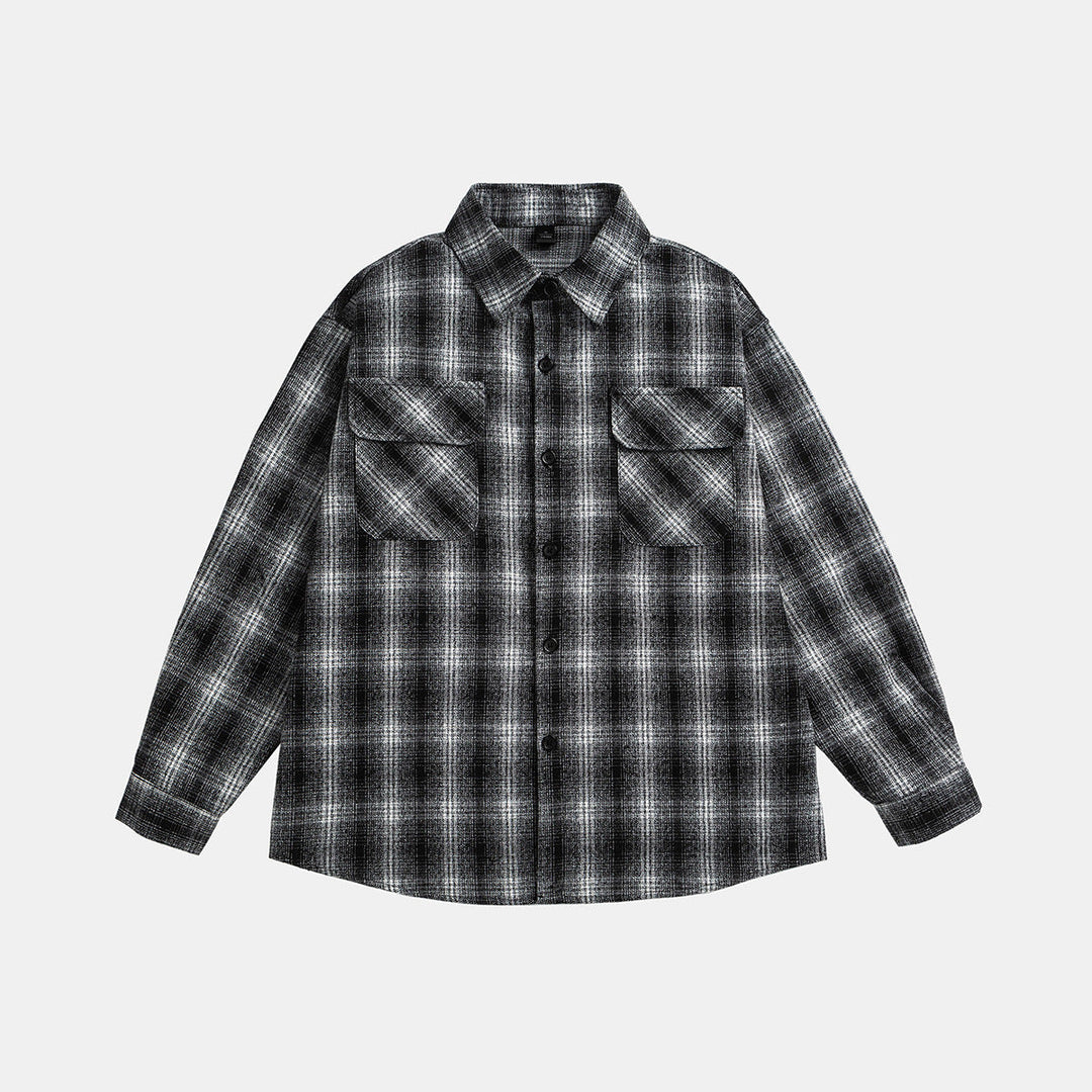 Unisex Rutig Overshirt Jacka i Flanell Look med Bröst Lockfickor