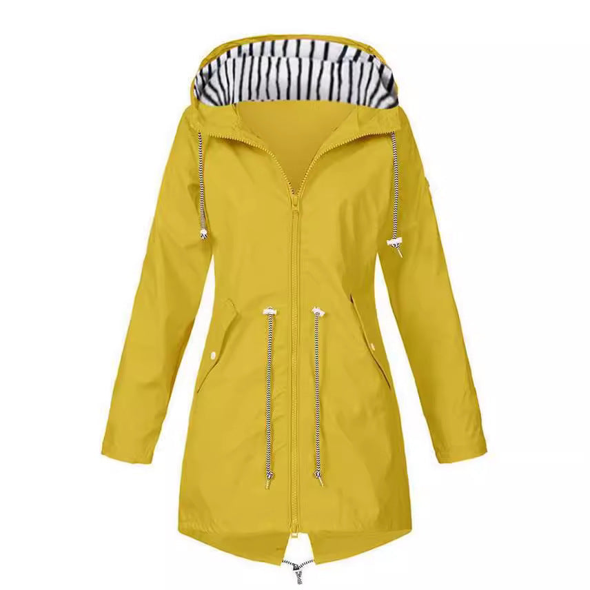 Dam figursydd parka jacka med huva, drawstring waist och concealed dragkedja