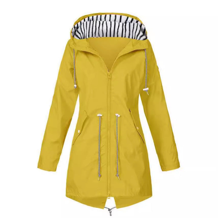 Dam figursydd parka jacka med huva, drawstring waist och concealed dragkedja