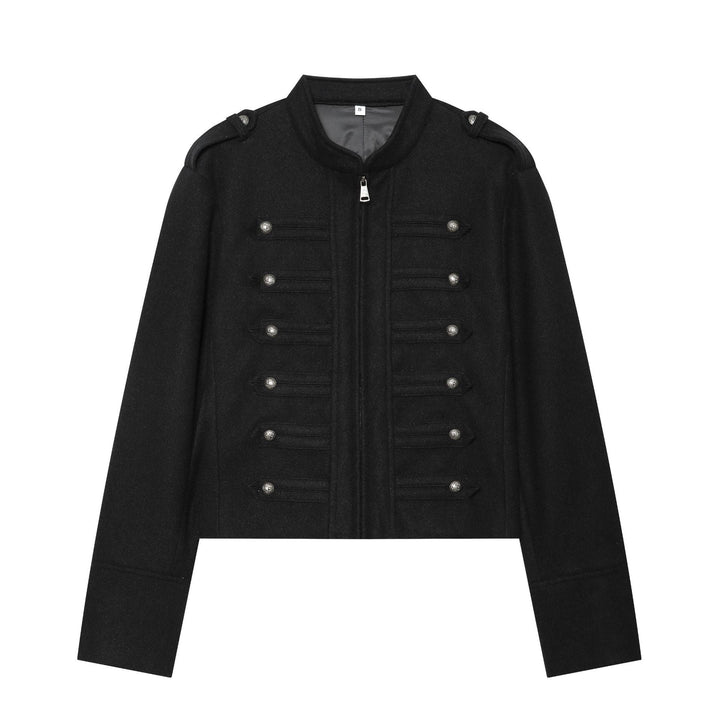Dam military-inspired ulljacka med ståkrage dragkedja och decorative knäppning