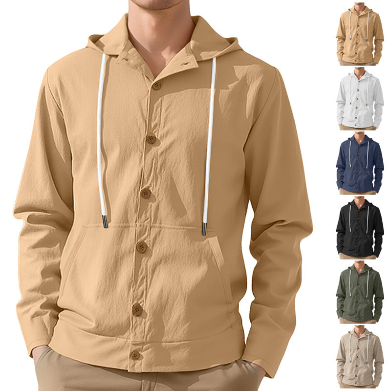 Herr Lätt Luvtröja Jacka med Knapplist, Känguruficka, och Dragsko