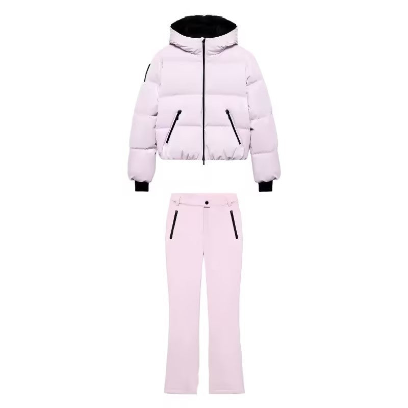 Dam Kort Vadderad Bomber-Stil Jacka med Huva med Elastic Fåll och Zippered Fickor