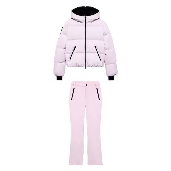 Dam Kort Vadderad Bomber-Stil Jacka med Huva med Elastic Fåll och Zippered Fickor