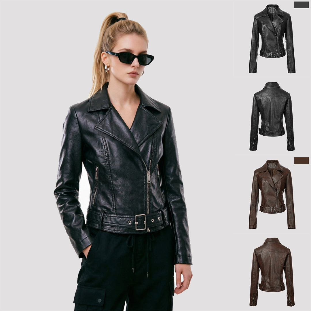 Dam Trendig Bikerjacka med Waist Belt
