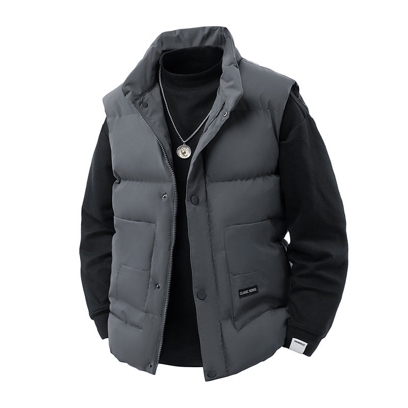 Herr termo quiltad väst med hög krage trim, tryckknapp front &amp; mounted funktion fickor
