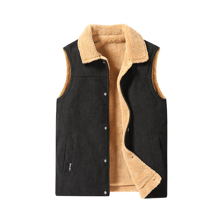 Herr Sleeveless Manchester Utility Väst med Teddyfoder och Snap Knapp Fram
