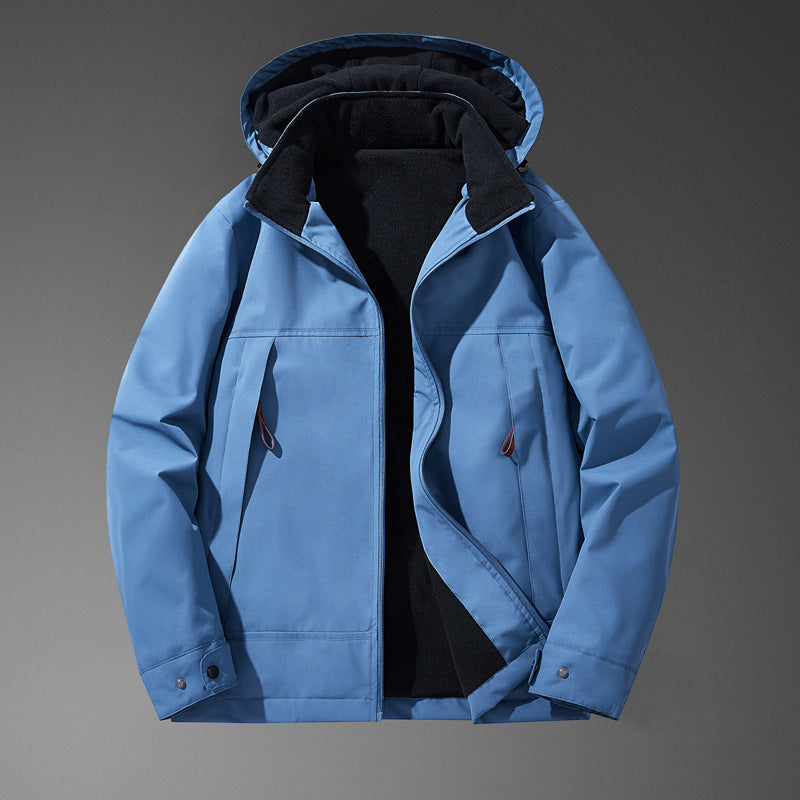 Men Vattenavvisande Multi-Pocket Jacka med Huva och Fleecefoder