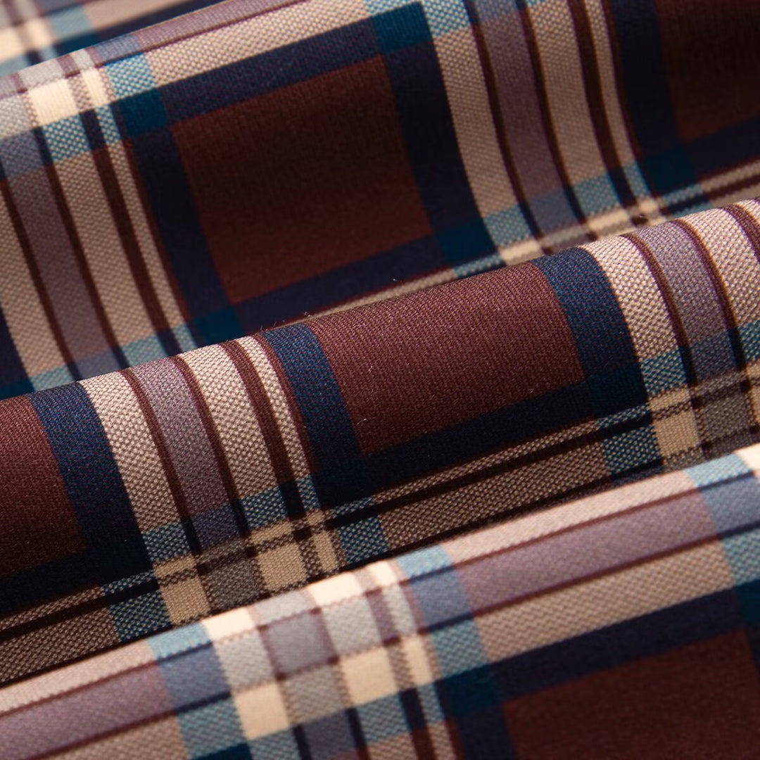Dam kort skuren Checked Blouson med konstläder krage, dragkedja och Elastic fåll