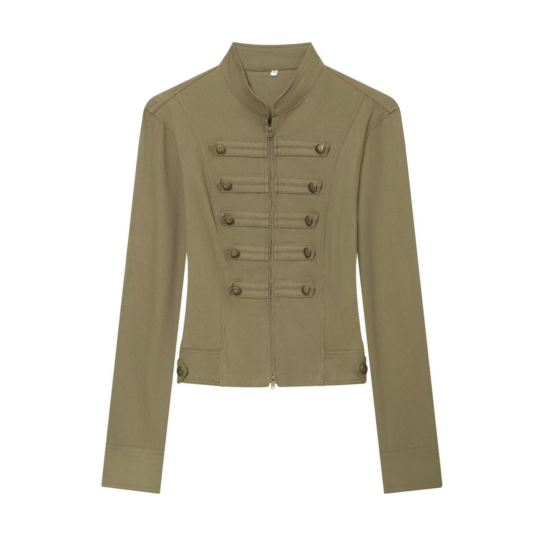 Dam Skräddarsydd Field Jacka i Regimental Stil med Ståkrage och Decorative Ränder