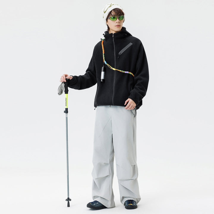 Herr Teknisk Softshell Fleece Jacka med Huva och Vattenavvisande Dragkedjor