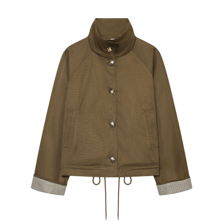 Dam Kort Fältjacka i Utility Look med Hög Stå Krage och Drawstring