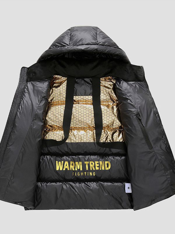 Herr Vadderad Termisk med Huva Quiltad Jacka med Reflective Insulation Inside