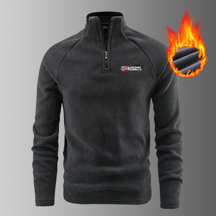 Herr Värmande Microfleece Pullover med Halv Dragkedja, Ergonomic Raglanärmar, och Mysig Interior Structure