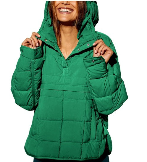 Dam Quiltad Fodrad Pull-Over Anorak med Huva
