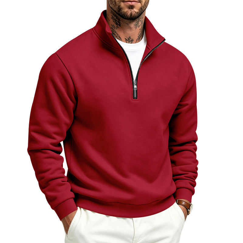 Herr Halv Dragkedja College-Tröja med Turtleneck och Mjuk Fleece Inner Side
