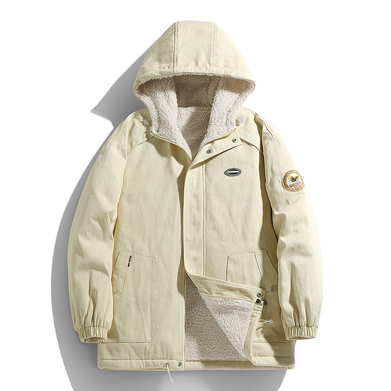 Herr Vadderad Canvas Parka med Sherpa Fleecefoder och Huva