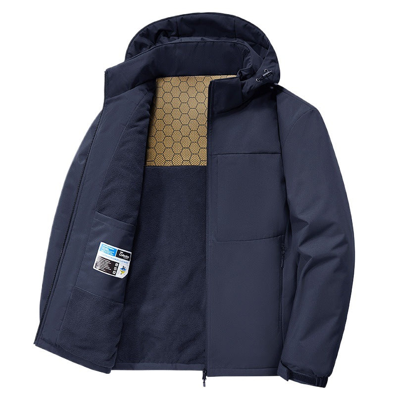 Herr Isolerad med Huva Vinter Jacka med Fleece Foder, Thermo Heat Panel &amp; Concealed Dragkedja