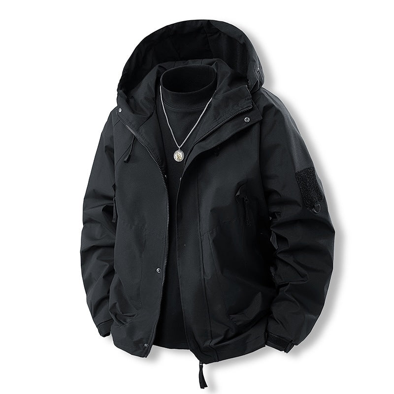 Herr Funktionell med Huva Övergångsjacka med Water-Repellent Cover, Utility Fickor &amp; Adjustable Fåll