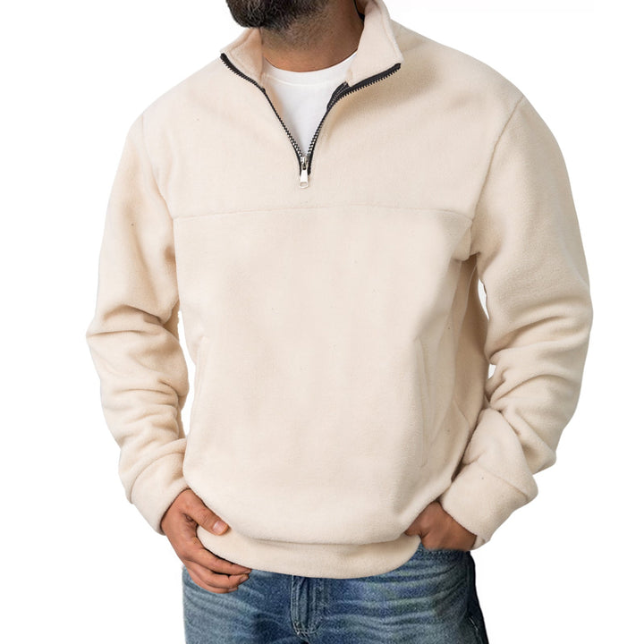 Herr Fleece Halv Dragkedja Pullover med Ståkrage och Känguruficka