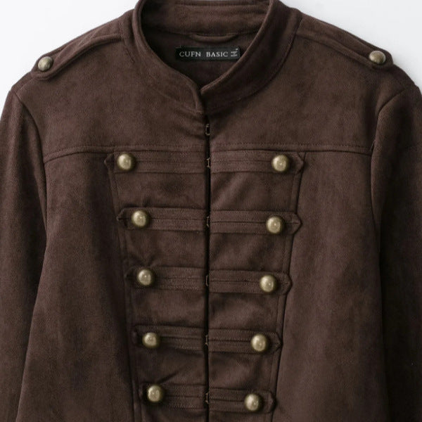 Dam Military Jacka Tillverkad av Suede Imitation med Stå Krage och Flounce
