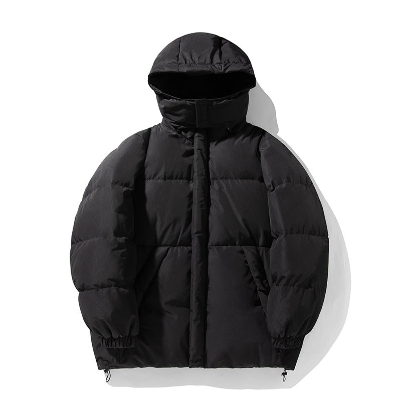 Unisex Down-Look med Huva Parka med Hög Chin Skydd, Dold Dragkedja och Drawstring