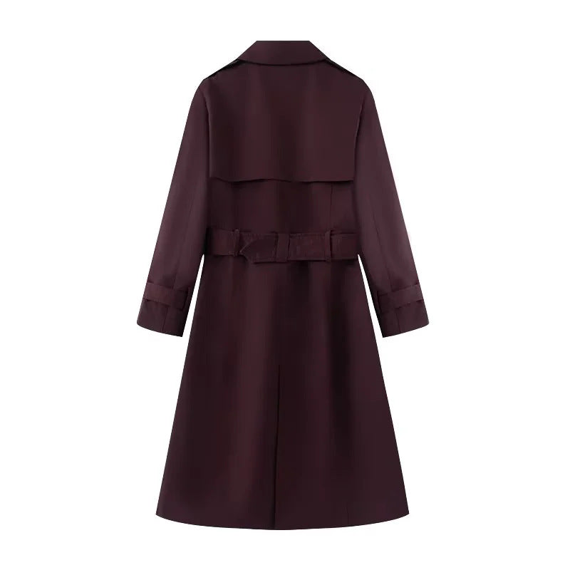 Dam figursydd trenchcoat med double-breasted knäppning, tie bälte och axel patches
