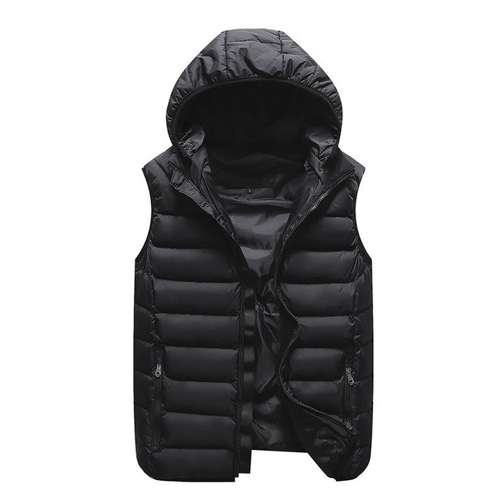 Herr Ljus Quiltad Väst med Contoured Stitching, Integrated Huva, och Wind-Resistant Yttre Lager
